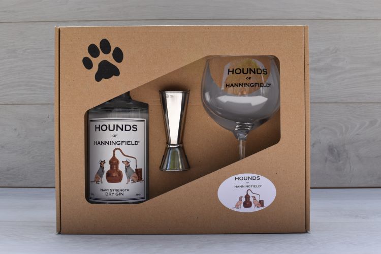 Hounds of Hanningfield Navy Gin Gift Set with printed glass
