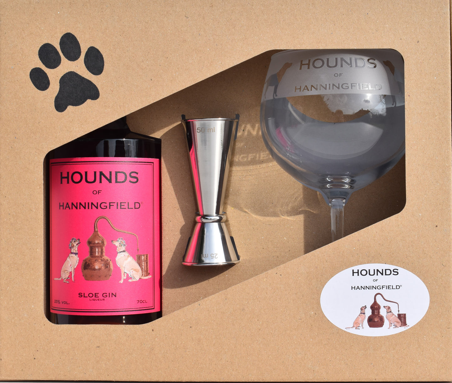 Hounds of Hanningfield Sloe Gin Gift Set with etched glass