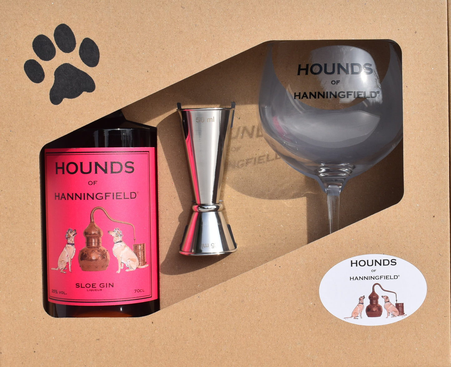 Hounds of Hanningfield Sloe Gin Gift Set with printed glass